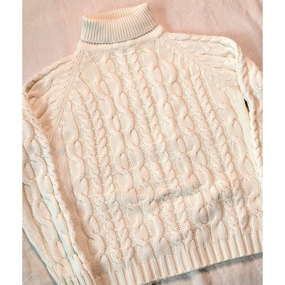 L.S Ayres Sweater Vintage 70s Fisherman Cableknit Classic Cream Women's Medium